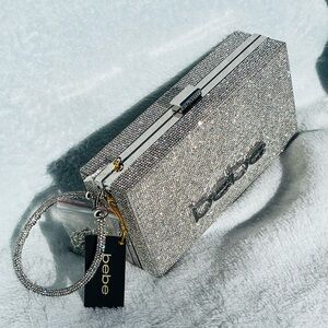 Bebe Crystal Rhinestone Purse/ Clutch w/ detachable chain & wristlet strap. NWT